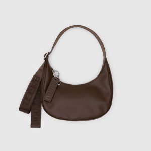 Small Recycled Leather Crescent Bag Brown