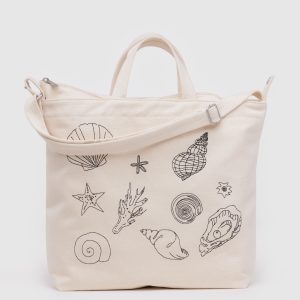 Horizontal Zip Duck Bag Embroidered Shells