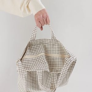 Horizontal Zip Duck Bag Natural Grid