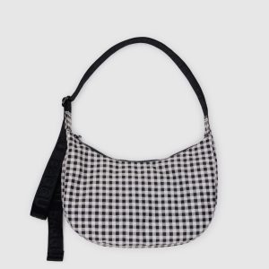 Medium Nylon Crescent Bag Black & White Gingham