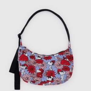 Medium Nylon Crescent Bag Floral Snoopy