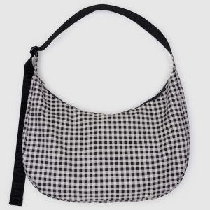Large Nylon Crescent Bag Black & White Gingham