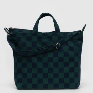 Horizontal Zip Duck Bag Navy Green Check