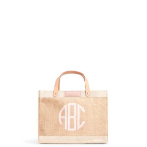 Petite Market Bag in Natural with Pink Round Monogram