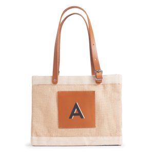 Petite Market Bag in Natural with Adjustable Handle Alphabet Collection