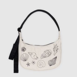 Medium Nylon Crescent Bag Embroidered Shells
