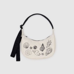 Small Nylon Crescent Bag Embroidered Shells