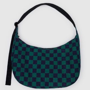 Large Nylon Crescent Bag Navy Green Check