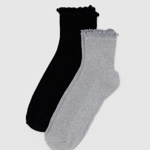 Lettuce Edge Sock Set of 2 Heather Grey & Black