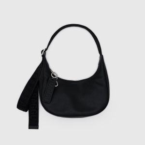 Small Recycled Leather Crescent Bag Black