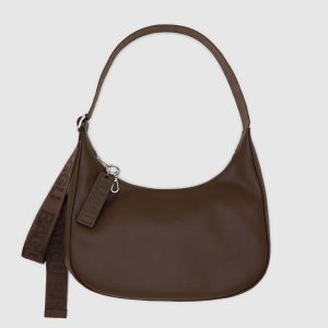 Medium Recycled Leather Crescent Bag Brown