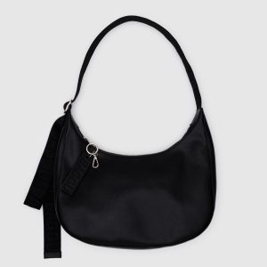Medium Recycled Leather Crescent Bag Black